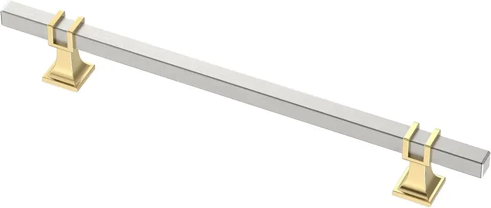Alzassbg 6 Pack Satin Nickel and Gold Cabinet Pulls, 7-1/2 Inch(192mm) Hole Centers Kitchen Hardware Square Cabinet Handles for Cabinets and Drawers AL3094KGP-BSN