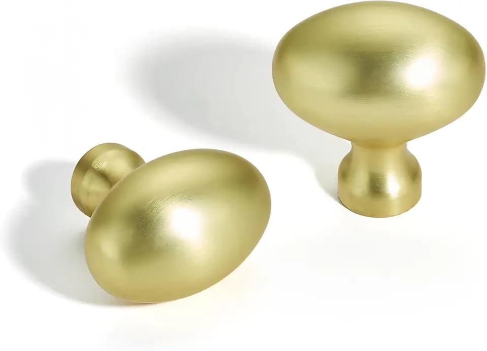 TUNNY 10 Pack Oval Ellipse Single Hole Cabinet Knob-Brushed Gold Single Hole Furniture Hardware Knob for Bathroom Dresser Kitchen Cabinets Bedroom Cabinet Pull