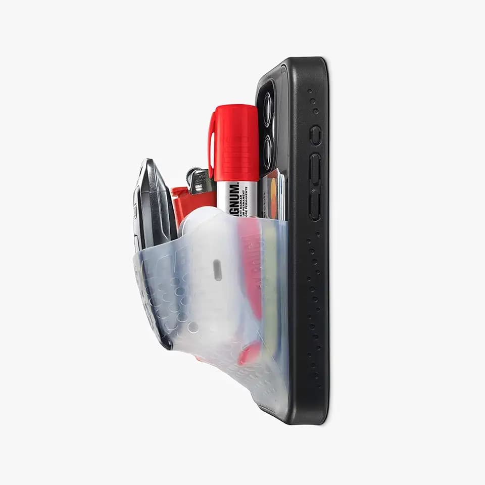 Flex Pouch Phone Case (Stretches to Hold 30+ Cards, Airpods, Lip Balm, Car Key & Cash) (Black/Clear, iPhone 13 PRO)