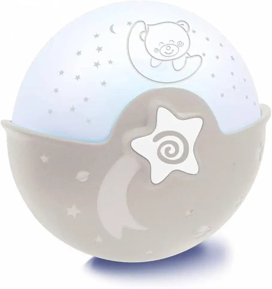 Infantino Beruhigendes Licht und Projektor – Ansteckbares Nachtlicht für Kinderbetten mit Grow-With-Me-Design, Sternennachtprojektor und Tischlicht mit integrierten Melodien und Tonsensoren, Grau