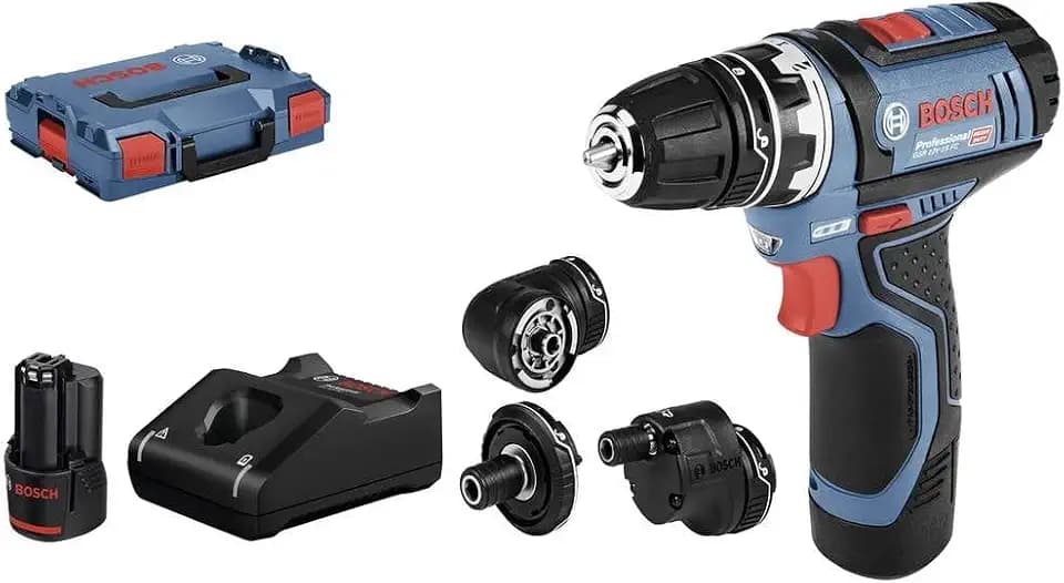 Bosch Professional 12V System Akku Bohrschrauber GSR 12V-15 FC - FlexiClick System (inkl. 2x Akku GBA 12V 2.0Ah, Schnellladegerät GAL 12V-40, Bohrfutteraufsatz GFA 12-B, 2x Einlage, L-BOXX)