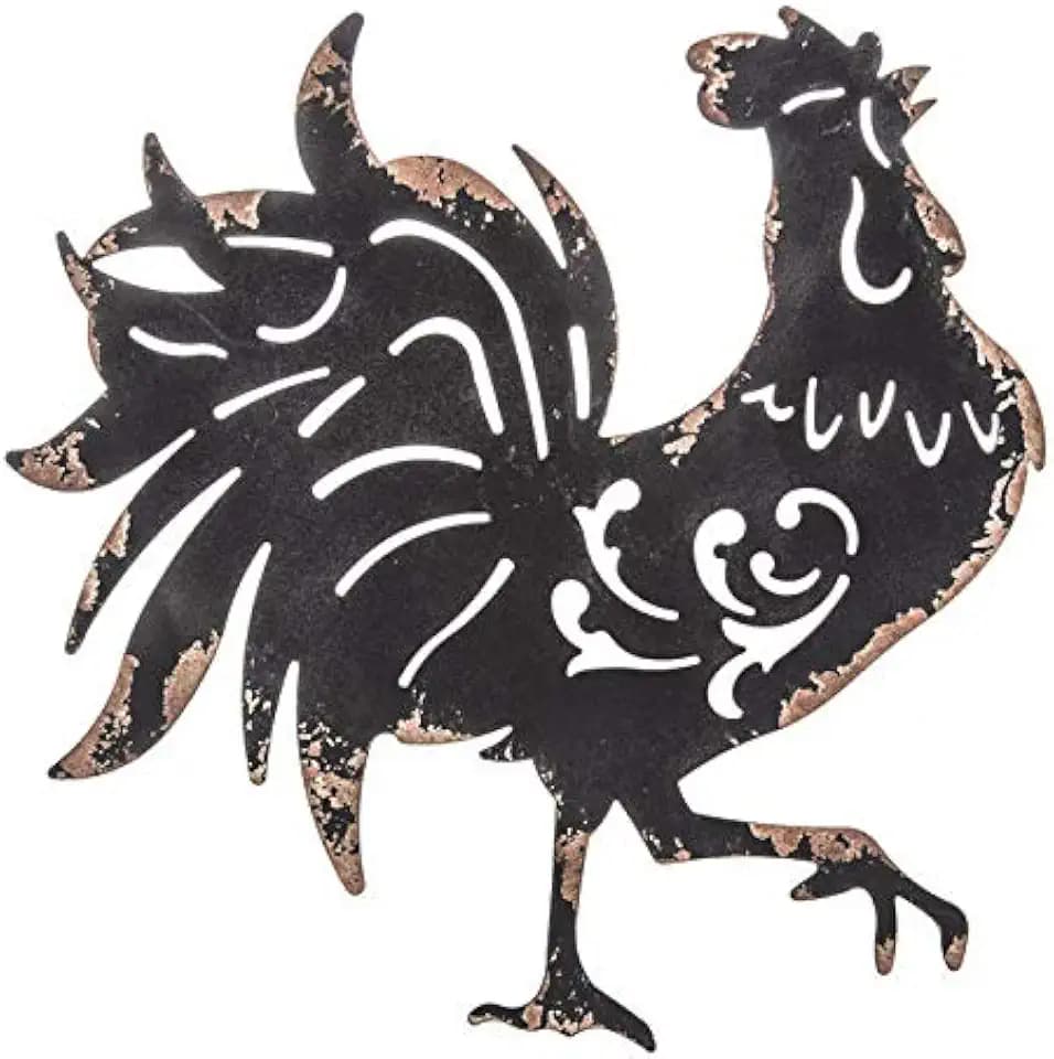 Everydecor Metal Rooster Wall Decor - Black French Rooster for Kitchen Decor and Yard Art - Hanging Farmhouse Sign for Indoor and Outdoor Use - Decorative and Lightweight