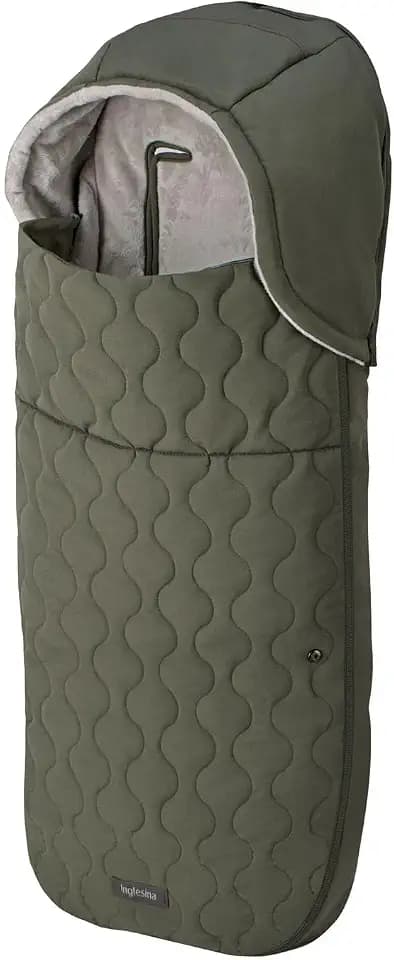 Inglesina Kinderwagen-Fußsack 3-in-1, Warmes Fleece-Innenfutter, Wasserabweisendes Gestepptes Außenmaterial, Abnehmbare Kapuze, Kompatibel mit 5-Punkt-Gurten, 44 x 92 cm, Olive Green