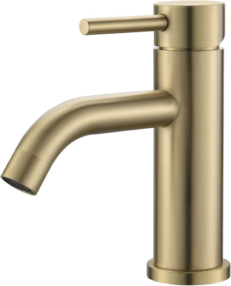 Ibergrif M11003Y Bad Wasserhahn Gold Gebürstet, 68 mm | Mischbatterie Waschbecken für Warm- und Kaltwasser, Keramikkartusche, Luftsprudler und G3/8