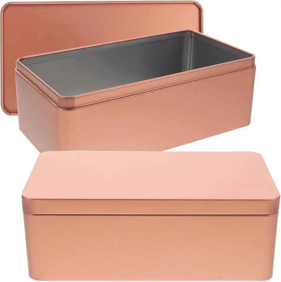 NOLITOY Blechdose 2 Stück Metall Dose Deckel Gold Rechteck Box Tee Kekse Geschenk Party Deko Fest Zubehoer Sicher Stark Design Pflege Dicht Leicht Top Ideal Set Werkzeug Retro Extra 18,00 cm