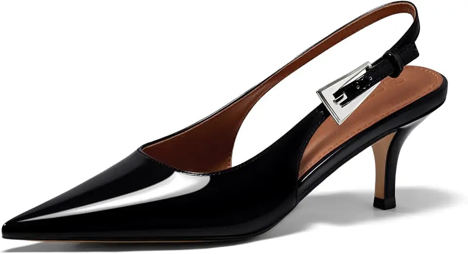 Coutgo Womens Slingback Kitten Heels Pointed Toe Buckle Pumps Dress Shoes