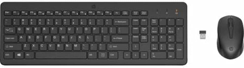 HP Kabellose Tastatur und Maus 330 – (1600 DPI, USB-A, LED-Anzeigen, Tastenkombinationen mit Tastenkombinationen, Windows 10; Windows 11) spanische QWERTY, Schwarz