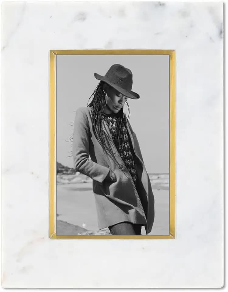 Cruiser’s Caché | White Marble and Brass Photo Frame | 4x6 Brass Trim