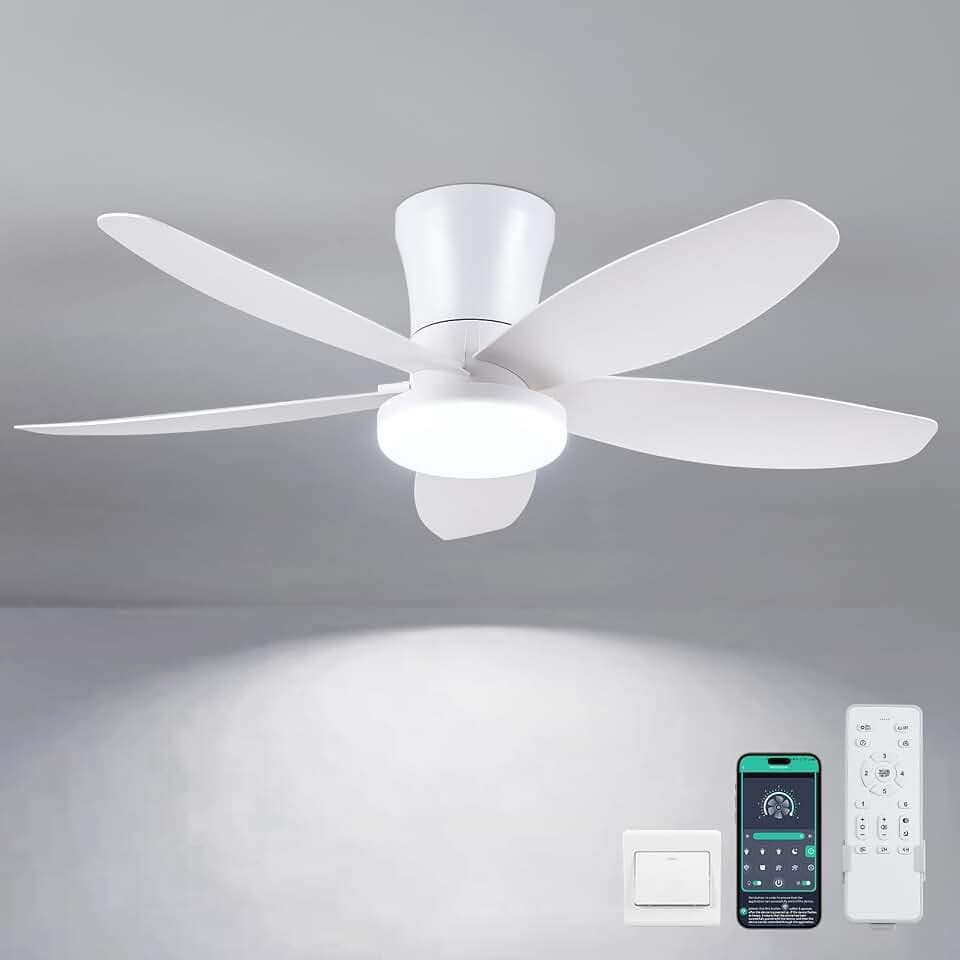 Surtime Ceiling Fans with Lights-36 Low Profile Ceiling Fan with Light and Remote/APP Control,Flush Mount,DC Reversible,LED Dimmable Modern Ceiling Fans for Bedroom,Indoor/Outdoor Patio Use(White)