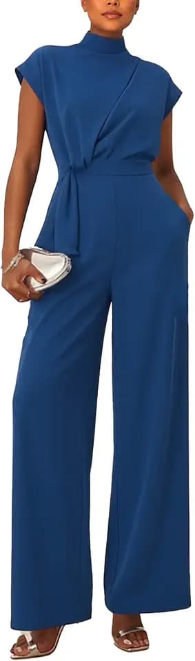 SheKiss One Piece Jumpsuits For Women Dressy 2026 - Wide Leg Short Sleeve Elegant Casual Workout Blue Jumpsuits