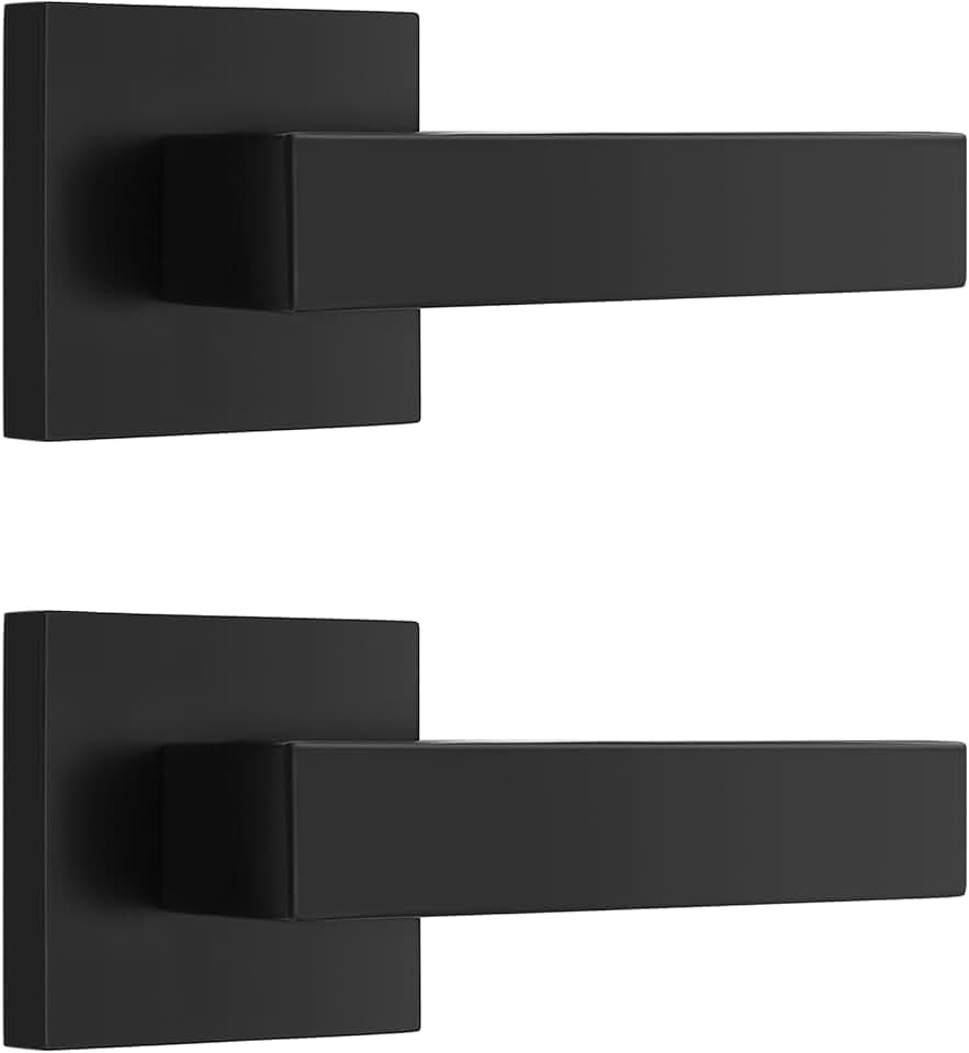 Probrico [Pack of 2 Door Lever Dummy Lever Door Handle for Closets French Doors,Square Dummy Door Lever,Non-Turning Single Side Pull with Black Finish,Easy Installation Pull Only Lever Set