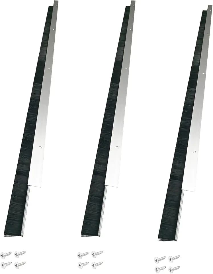 Door Bottom Brush Seal 3 Pack, Retsun 1 1/2" x 39.37" Aluminum Door Sweep for Garage, Exterior & Sliding Doors, Screw-On Draft Stopper for Gaps Up to 1", Keeps Out Dust & Insects (9 FT, 1.5in, 3)