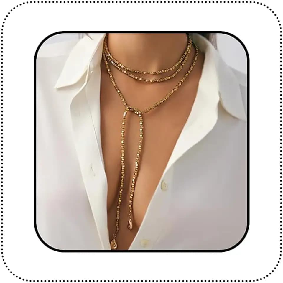 Lariat Gold Long Necklace Dainty Layered Pearl Disc Leaf Pendant Y-Shaped Beaded Chain Drop Necklace for Women Trendy Boho Fashion Costume Jewelry
