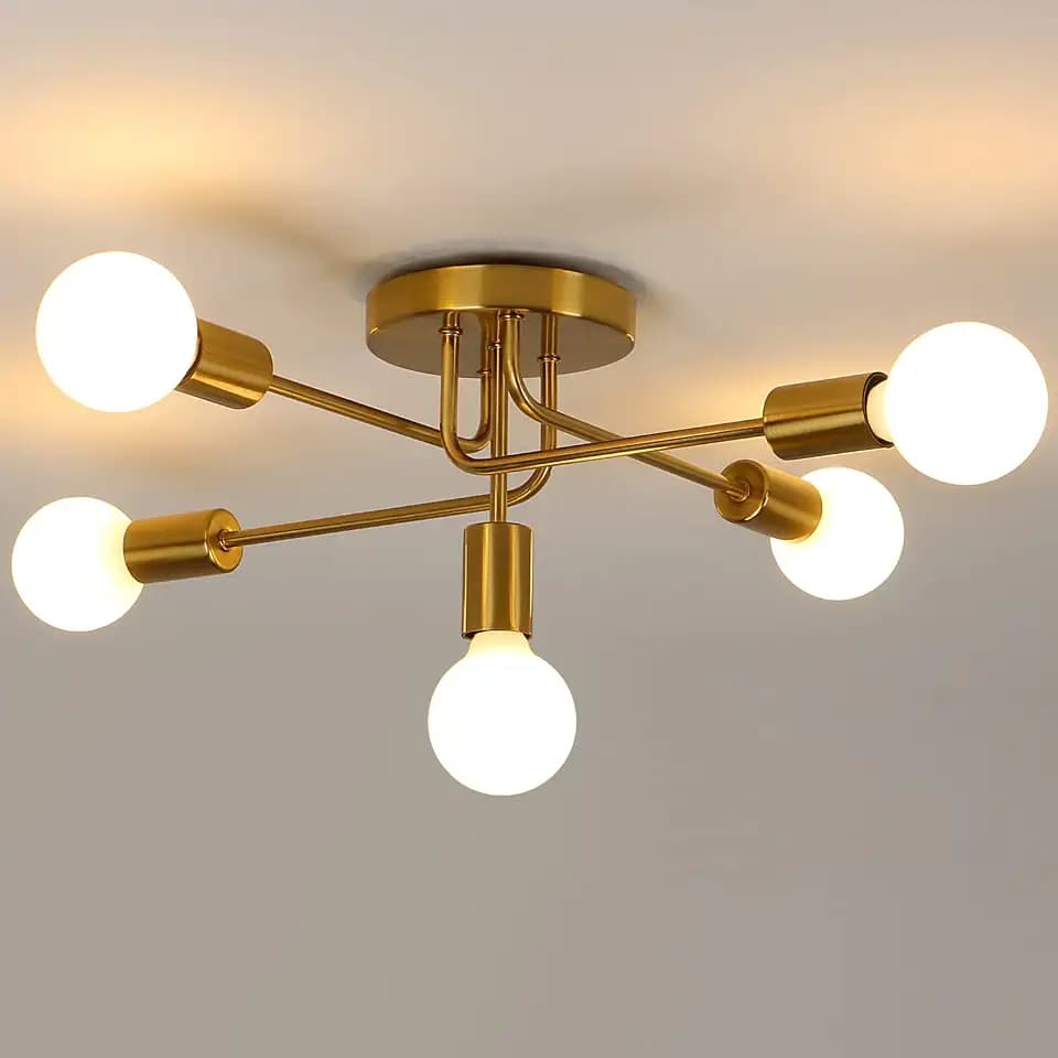 AUA Deckenleuchte Vintage, 5 Flammig Deckenlampe Kronleuchter Hängelampe für Wohnzimmer Esszimmer Flur Restaurant Hotel Café, Golden, E27