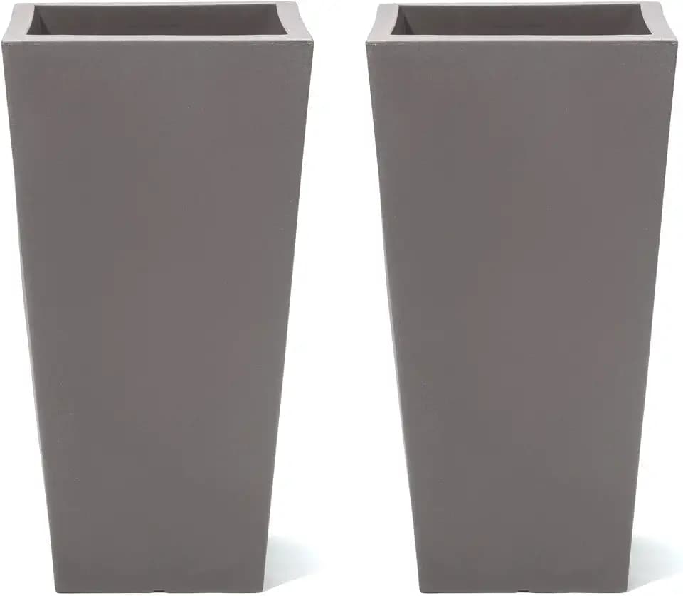 Step2 Tremont Tall Square Tapered Planter, 28" 2-Pack, Indoor/Outdoor Plants, Efficient Drainage, Durable Resin, Dark Cedar
