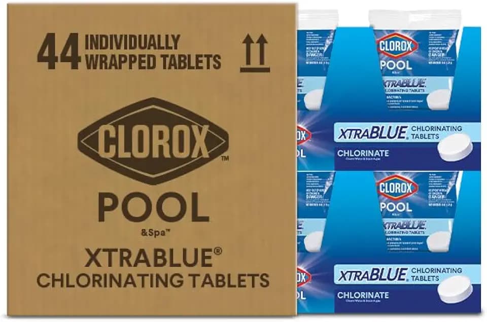 Clorox® Pool&Spa™ XtraBlue 3” Swimming Pool Chlorinating Tablets, 44 Individually Wrapped Tablets, Kills Bacteria & Stops Algae (16.5 LB)