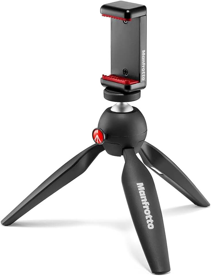 Manfrotto Mini Stativ Pixi MKPIXICLMII-BK mit Klemme für Smartphone, Schwarz