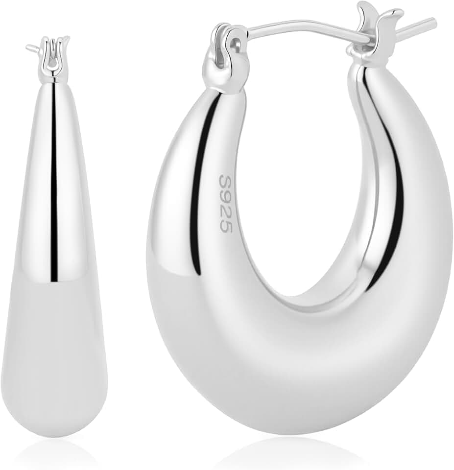 RANKEEF Chunky Gold Hoop Earrings for Women, 14k Gold Plated Hypoallergenic Earrings Silver Thick Statement Hoops Trendy Dangle Drop Earrings Women's Jewelry Gift 20/25/32mm