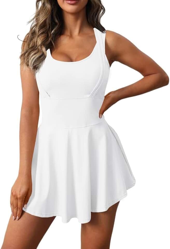 Ärmelloses 2-in-1-Sport-Tennis-Golfkleid für Damen, unter Workout, aktive Kleider mit integrierten Shorts