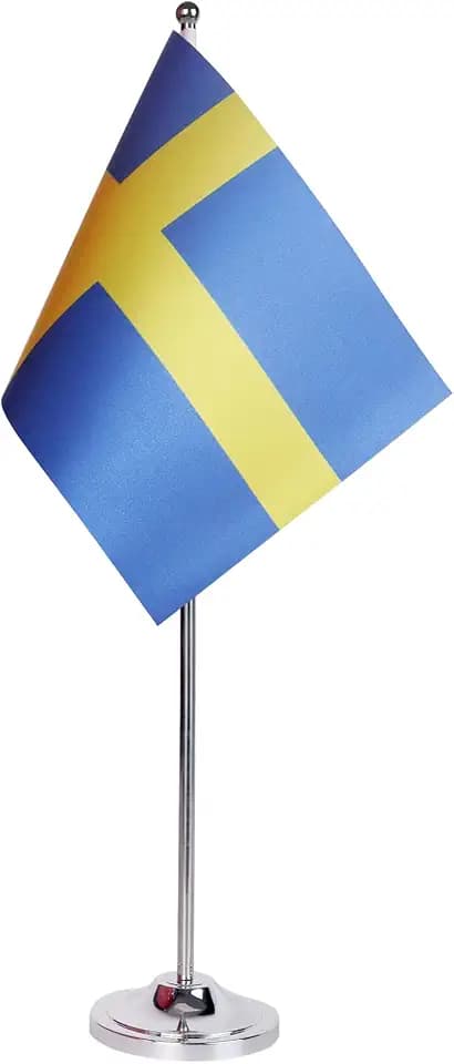 AZ FLAG Tischflagge Schweden 22x15 cm Schwedische Satin Metallsockel
