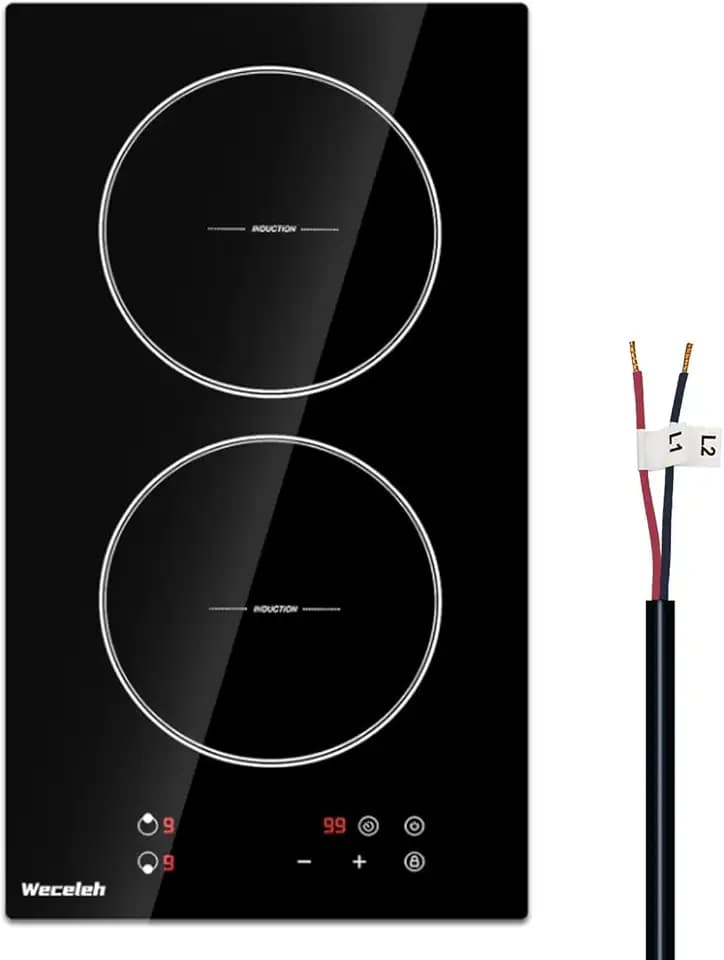 12 Inch Induction Cooktop Double Burners Stove top Boost Induction Hob Cooktop with 9 Power Levels, Child Safety Lock,Timer, 220-240V for RV, Apartment, Compact Kitchen
