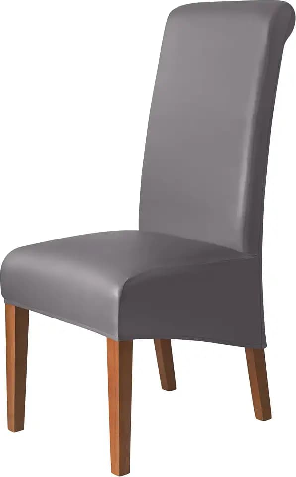 PU Kunstleder Stuhlhussen wasserdichte Stuhlbezüge Stuhlbezug Elastische Spandex Große Esszimmerstühle Stretchhusse (Grauer, Hoher Rücken, 2)