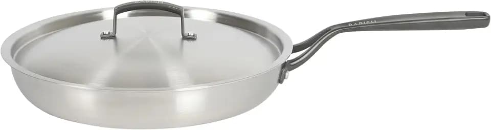 Babish 12-Inch Tri-Ply Stainless Steel Frying Pan with Lid & Black Handle – Professional Grade Skillet for Searing, Sautéing & Even Heat Cooking
