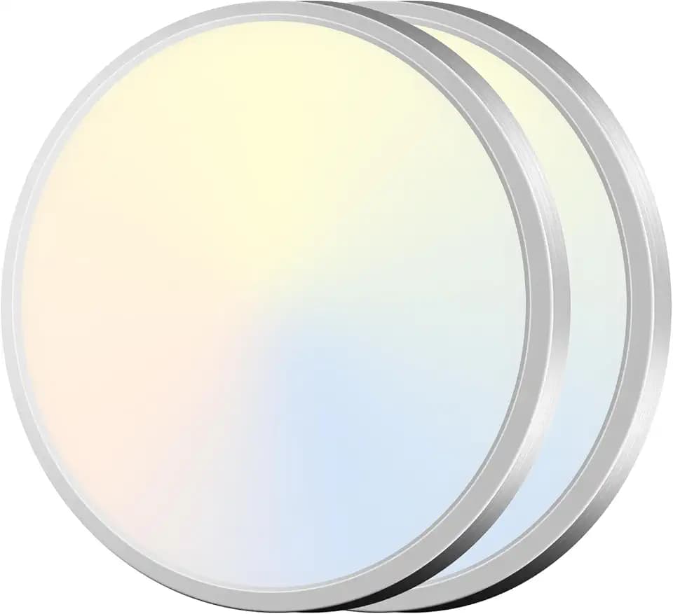 zemty 2Pack 15" LED Flush Mount Ceiling Light, 30W Dimmable, 5CCT (3000K–6500K) Brushed Nickel Round Fixture | Bright Low-Profile Lighting for Kitchen, Hallway, Bathroom, Living Room
