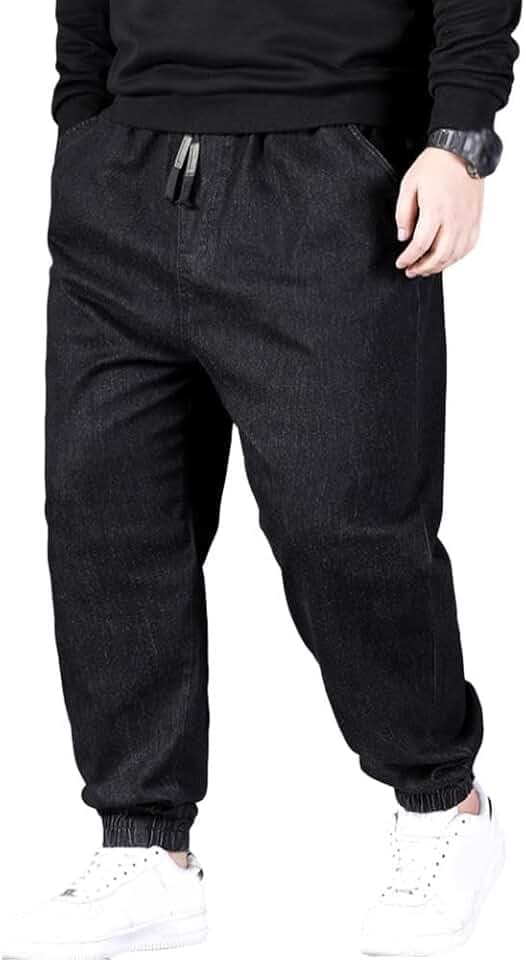 Jean Joggers for Men Loose Fit Elastic Waist Denim Pants