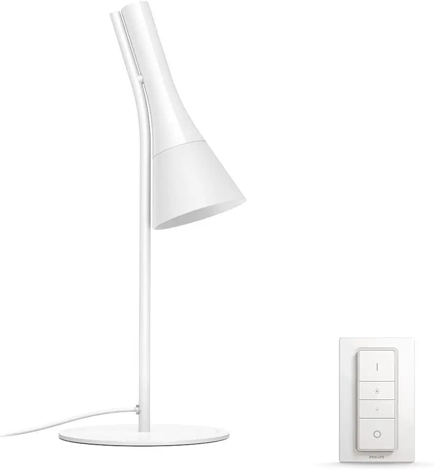 Philips Hue White Ambiance Explore Tischleuchte weiß, inkl. Dimmschalter, dimmbar, alle Weißschattierungen, steuerbar via App, kompatibel mit Amazon Alexa (Echo, Echo Dot)