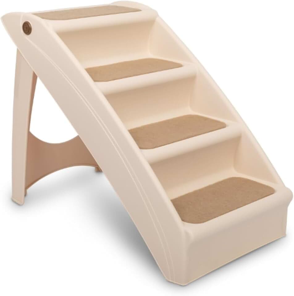 PetSafe CozyUp Folding Dog Stairs - Pet Stairs for Indoor/Outdoor at Home or Travel - Dog Steps for High Beds, Sofa with Siderails, Non-Slip Pads - Durable, Support up to 200 lbs - Extra Large, Tan