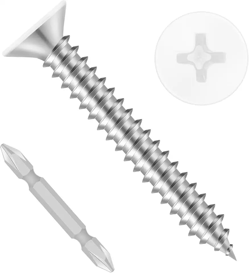 #8 x 2 Flat Head Self Tapping Screws, White Head Wood Screw, 304 Stainless Steel 18-8, Screwdriver Bit Included, 100 PCS