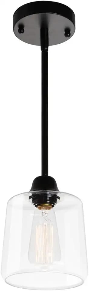 VILUXY Vintage Glass Pendant Light, Single Hanging Pendant Lighting, Black with Clear Glass Shade Classic for Farmhouse, Entryway, Dining Room, Kitchen Island, Foyer