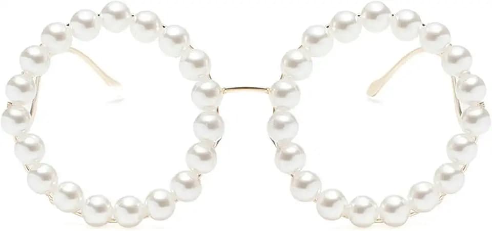 COTIA Round Pearl Sunglasses for Womens Fashion Oversized Handmade Eyewear Outdoor Elegant Retro Party Sun Glasses W37