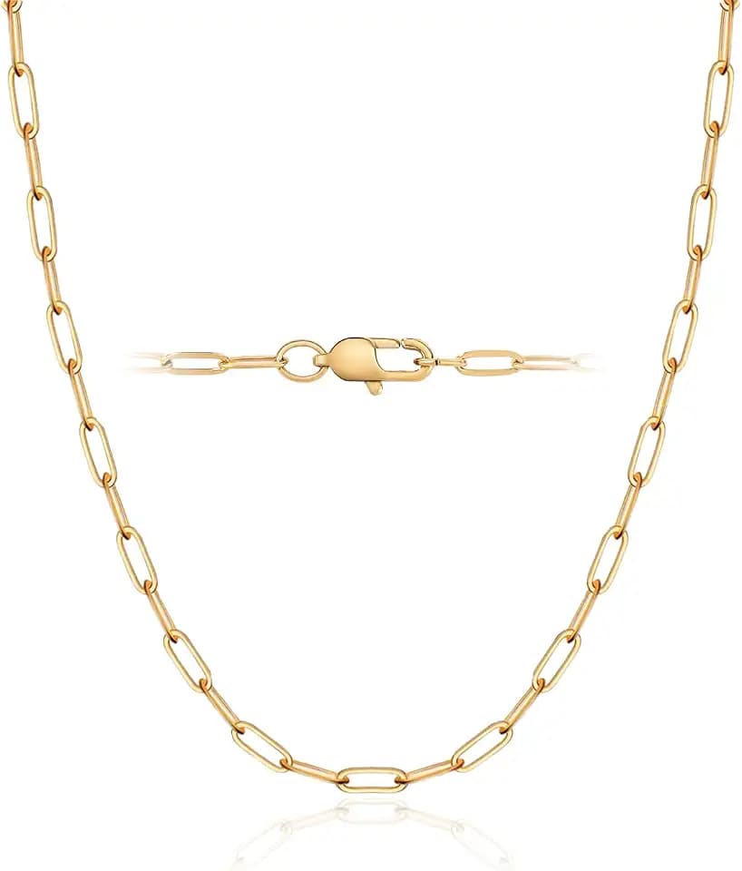 Paperclip Necklace for Women Gold Shiny, 18K Gold Plated Chain Necklace for Women, 2.5mm Non Tarnish Strong Women's Chain Necklace Link 18 Inch
