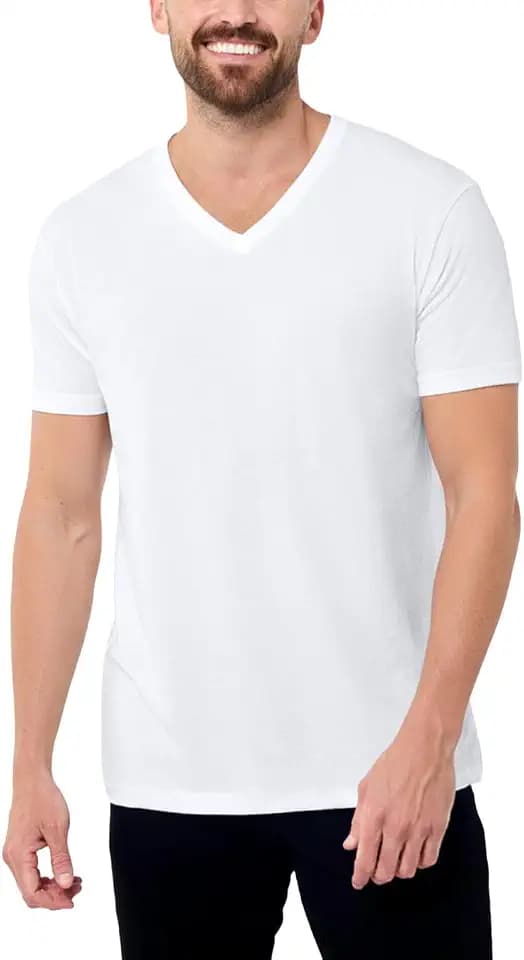 Men's V-Neck T-Shirt Fitted Short Sleeve Soft Cotton Vneck Tees S-2XL