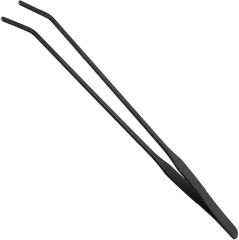 Aquarium Futterpinzette 38cm schwarz gebogen Edelstahl Gebogene Pinzette mit Anti-Carbon-Beschichtung gegen Rost Lange Reptilien Futterpinzette für Pflanzen Eidechsen Spinnen Schlangen(BC)