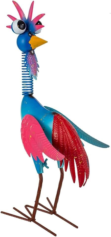 Metal Wacky Rooster Garden Statue for, Patio, Backyard, Lawn