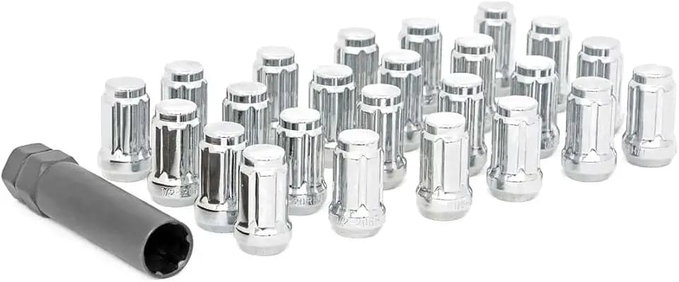 Rough Country 24-Piece Chrome Lug Nut Set - 1/2 x 20 Thread, Bulge Acorn Style, Lug Nuts with Socket Key, Corrosion-Resistant for Aftermarket Wheels