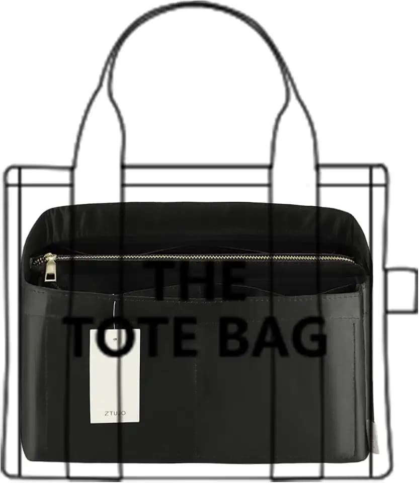 ZTUJO Purse Organizer Insert For Handbags, Purse Organizer With Zipper, Neverfull Organizer, Bag Organizer For Speedy Neverfull ONTHEGO Tote, Handbag and More (Silky Black, Slender Large)