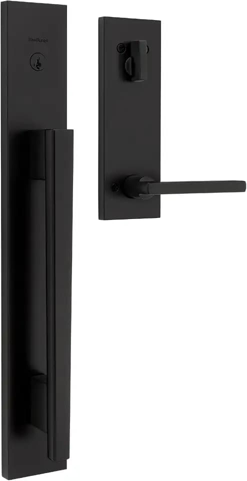 Kwikset Caerus Front Door Lock Handle and Deadbolt Set, Entry Handleset Exterior with Interior Lever, Matte Black, SmartKey Re-Key Security, with KwikSlide, Door Handle Backplate Full Escutcheon