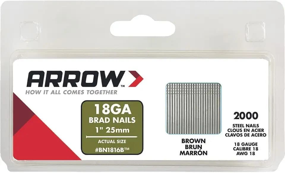 Arrow BN1816BCS 18-Gauge Steel Brad Nails for Molding, Cabinets, Framing, Trim, and Finishing, Safe to Use with Electric or Battery Powered Nailers, Brown, 1 Inch, 2000 Pack