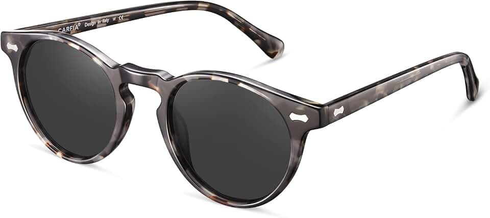 CARFIA Polarisierte Sonnenbrille Herren Runde Fahrenbrille mit Lederetui