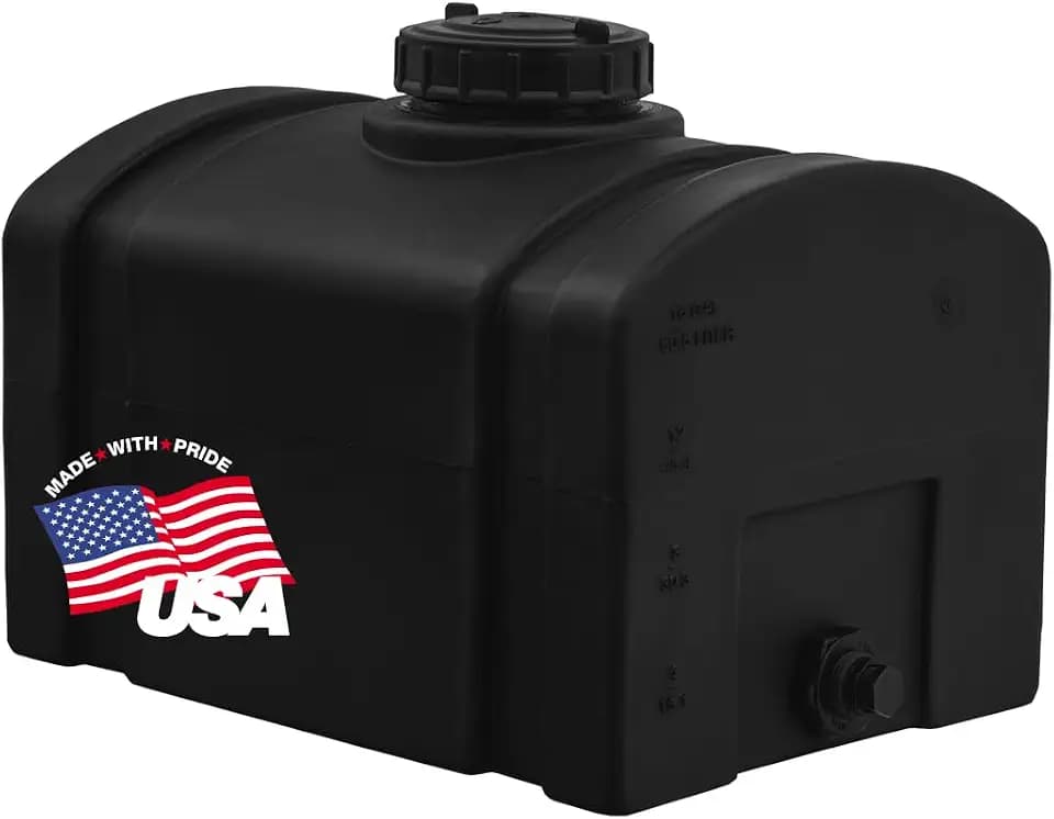 RomoTech 82123885 16 Gallon Water Tank - Horizontal Square Domed, Poly Tank for Non-Flammable Liquids, UV-Resistant Storage with Molded Gallon/Liter Marks, 3/4" NPT Outlet, Made in USA, Black