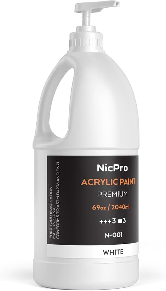 Nicpro Weißes Acrylfarben Set, 2040 ml Acrylfarbe– Reichhaltiges Malzubehör, ungiftig, für verschiedene Oberflächen, Leinwand, Holz, Leder, Stoff, Stein, Basteln, für Erwachsene mit Pumpe