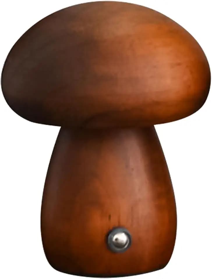 Pilzlampe aus Holz, 3 Farben, dimmbar, Pilz-Nachttischlampe mit Touch-Schalter, 3 W, Schreibtischlampe, USB-Aufladung für Schlafzimmer, Heimdekoration (Braun, S)