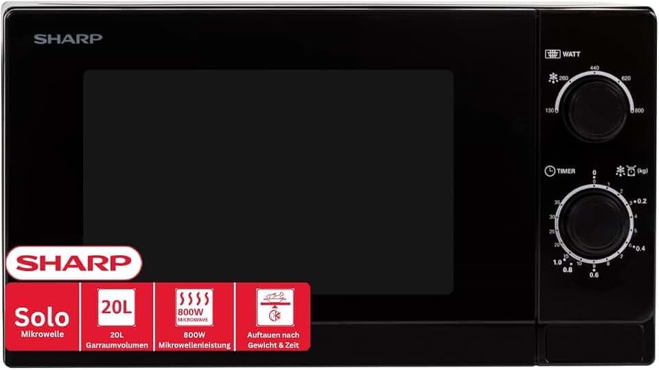 SHARP R200BKW Solo-Mikrowelle 20 L 800 W 5 Leistungsstufen Schwarz