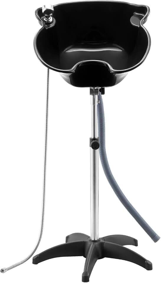 VEVOR Portable Shampoo Bowl, Deep Shampoo Sink with Adjustable Height & Angle, Includes Drain Hose, Shower Head, Lightweight Hair Wash Basin for Barber Salon Spa Center & Home Use, Black