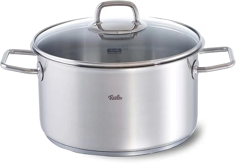 Fissler Viseo/Edelstahl-Topf (5,7 L - Ø 24 cm) Kochtopf mit Glas-Deckel, Innenskalierung, Schüttrand, Induktions-Kochtopf, energiesparend, für alle Herdarten - auch Induktion