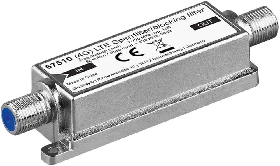 LTE/4G Sperrfilter, Antennenfilter für DVB-T & DVB-T2, F-Buchse, Silber